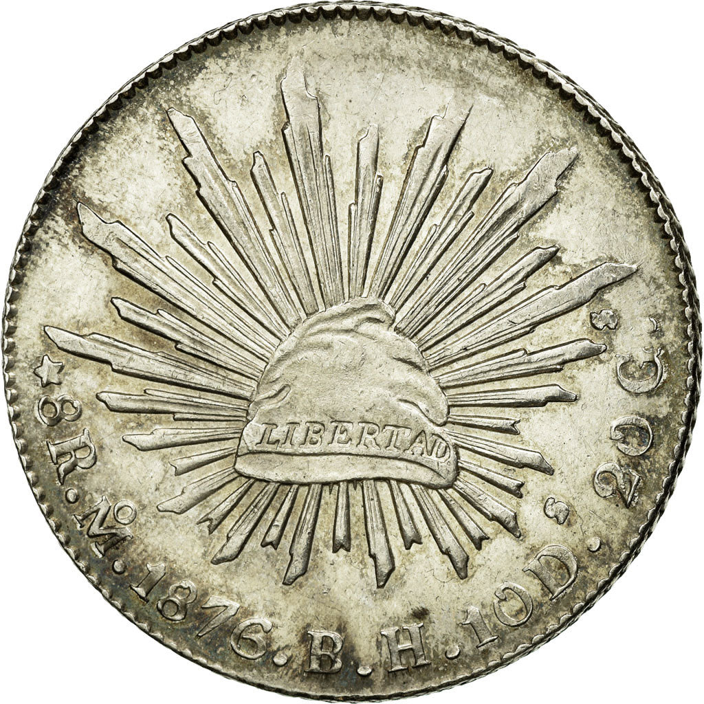 Moneda, México, 8 Reales, 1876, Mexico City, MBC+, Plata, KM:377.10