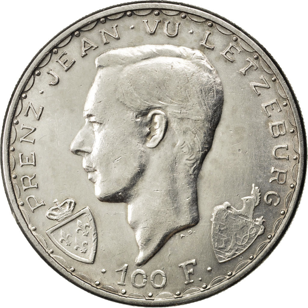 LUXEMBOURG, 100 Francs, 1946, KM #49, AU(50-53), Silver, 37, 24.95