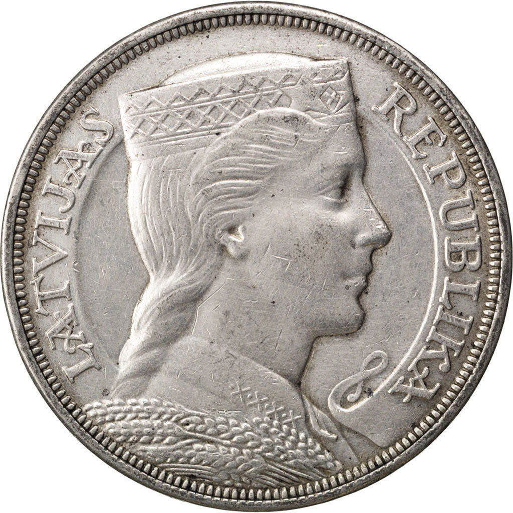 LATVIA, 5 Lati, 1929, KM #9, AU(50-53), Silver, 37, 24.98
