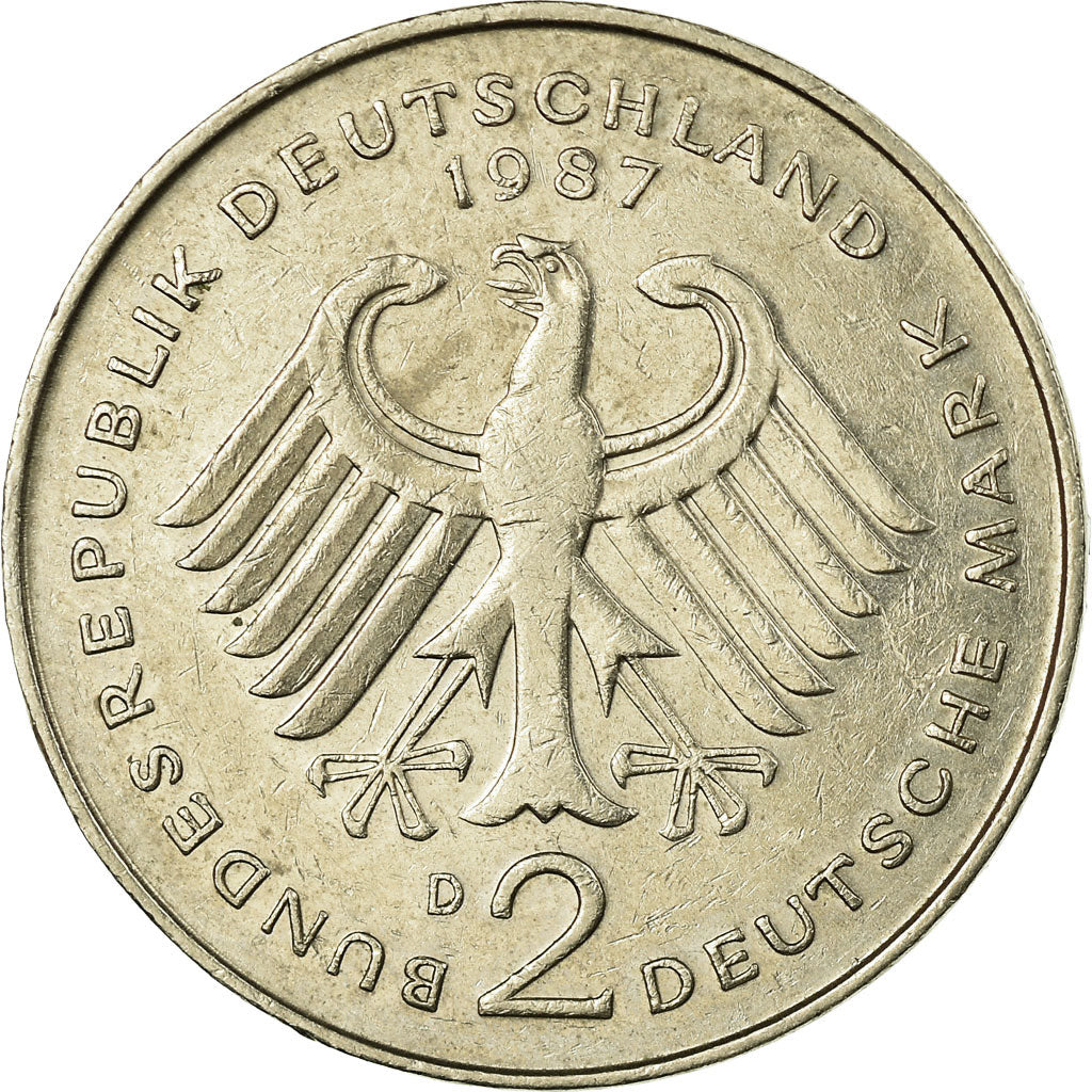 Coin, GERMANY - FEDERAL REPUBLIC, 2 Mark, 1987, Munich, EF(40-45), Copper-Nickel