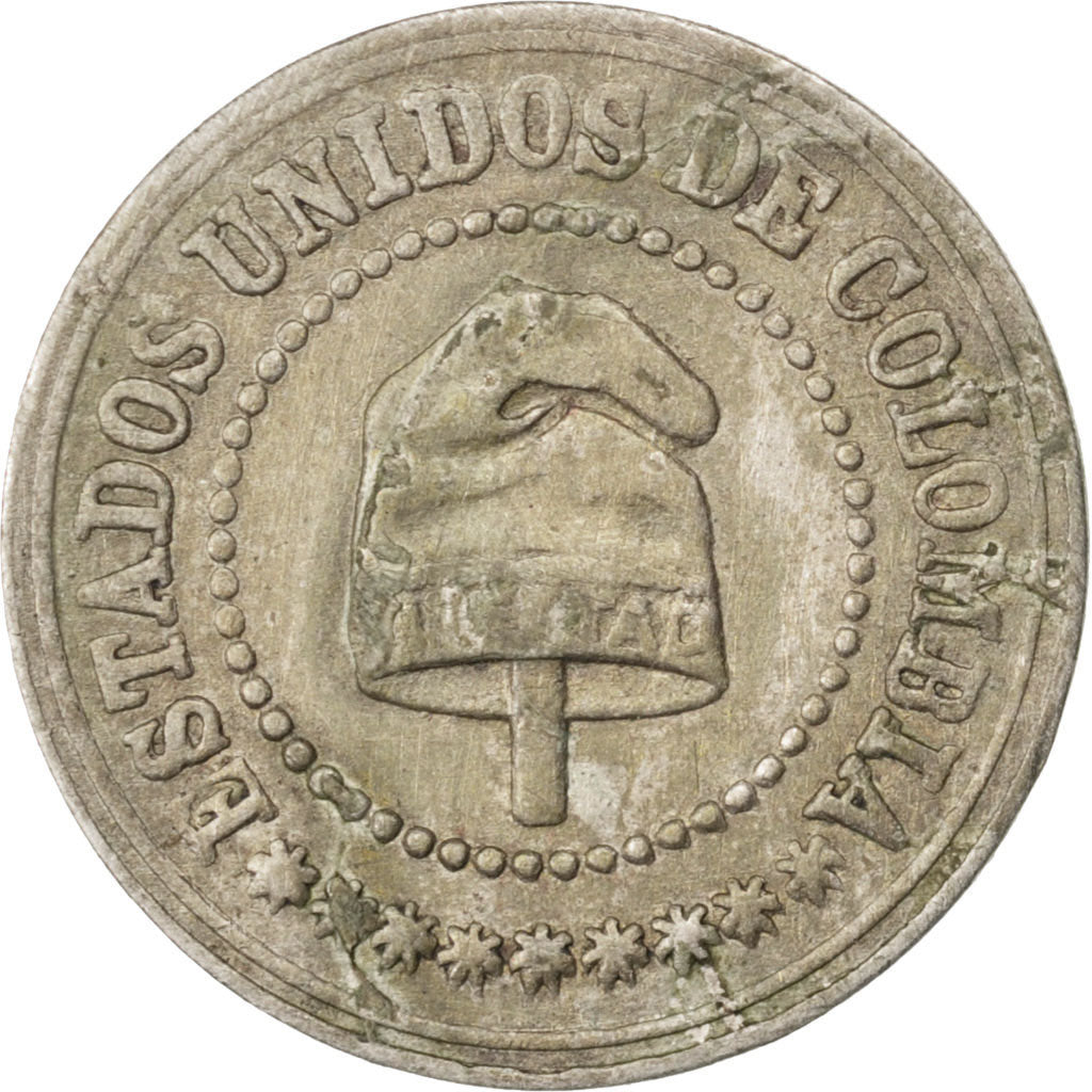 COLOMBIA, 2-1/2 Centavos, 1886, Heaton, KM #182, EF(40-45), Copper-Nickel, 1.08