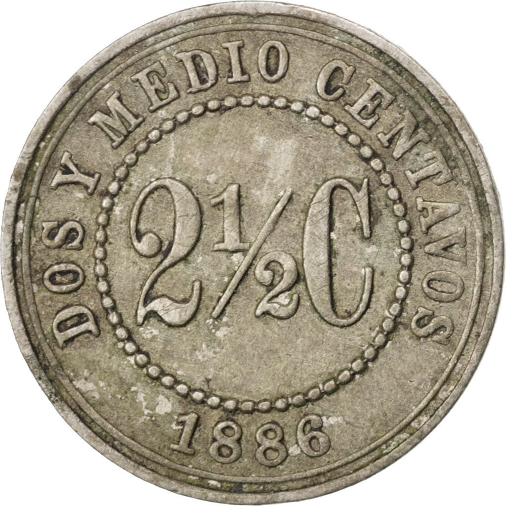 COLOMBIA, 2-1/2 Centavos, 1886, Heaton, KM #182, EF(40-45), Copper-Nickel, 1.08