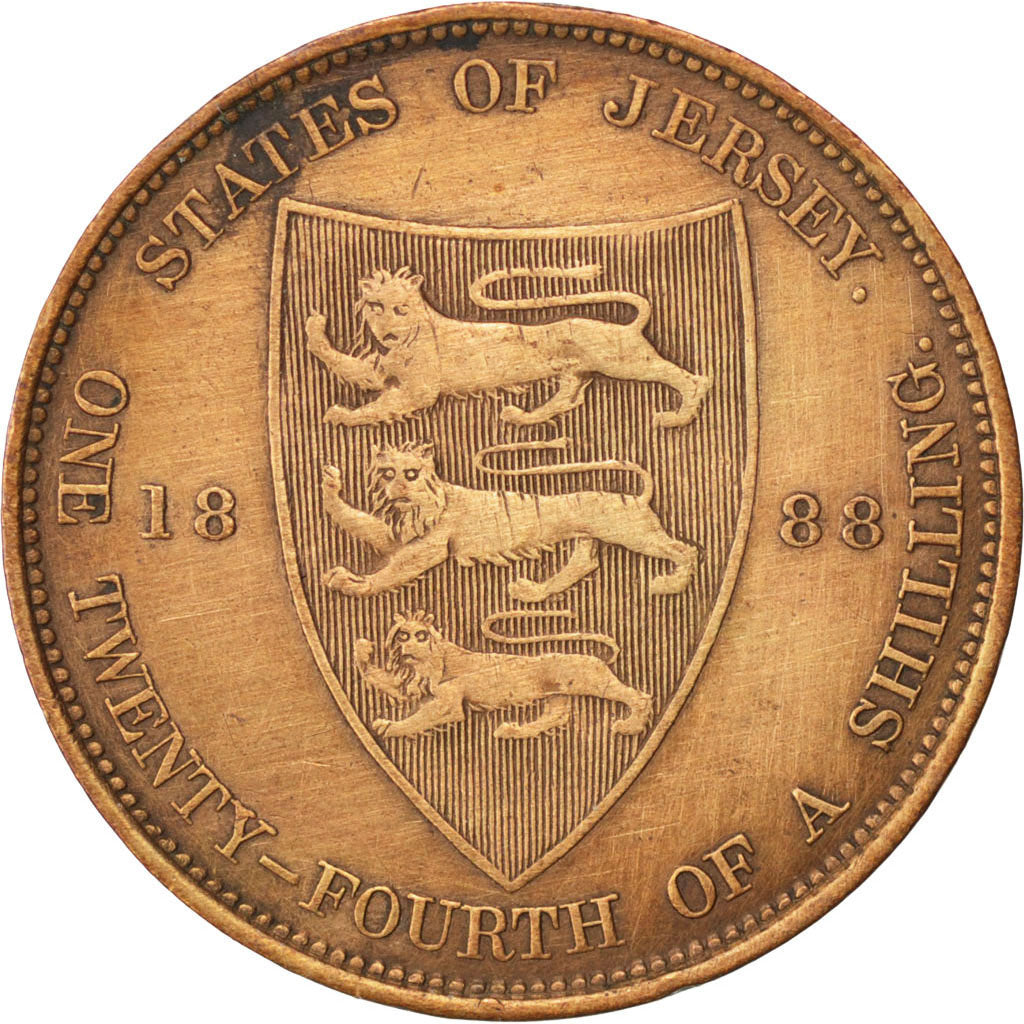 JERSEY, 1/24 Shilling, 1888, KM #7, AU(50-53), Bronze, 5.71
