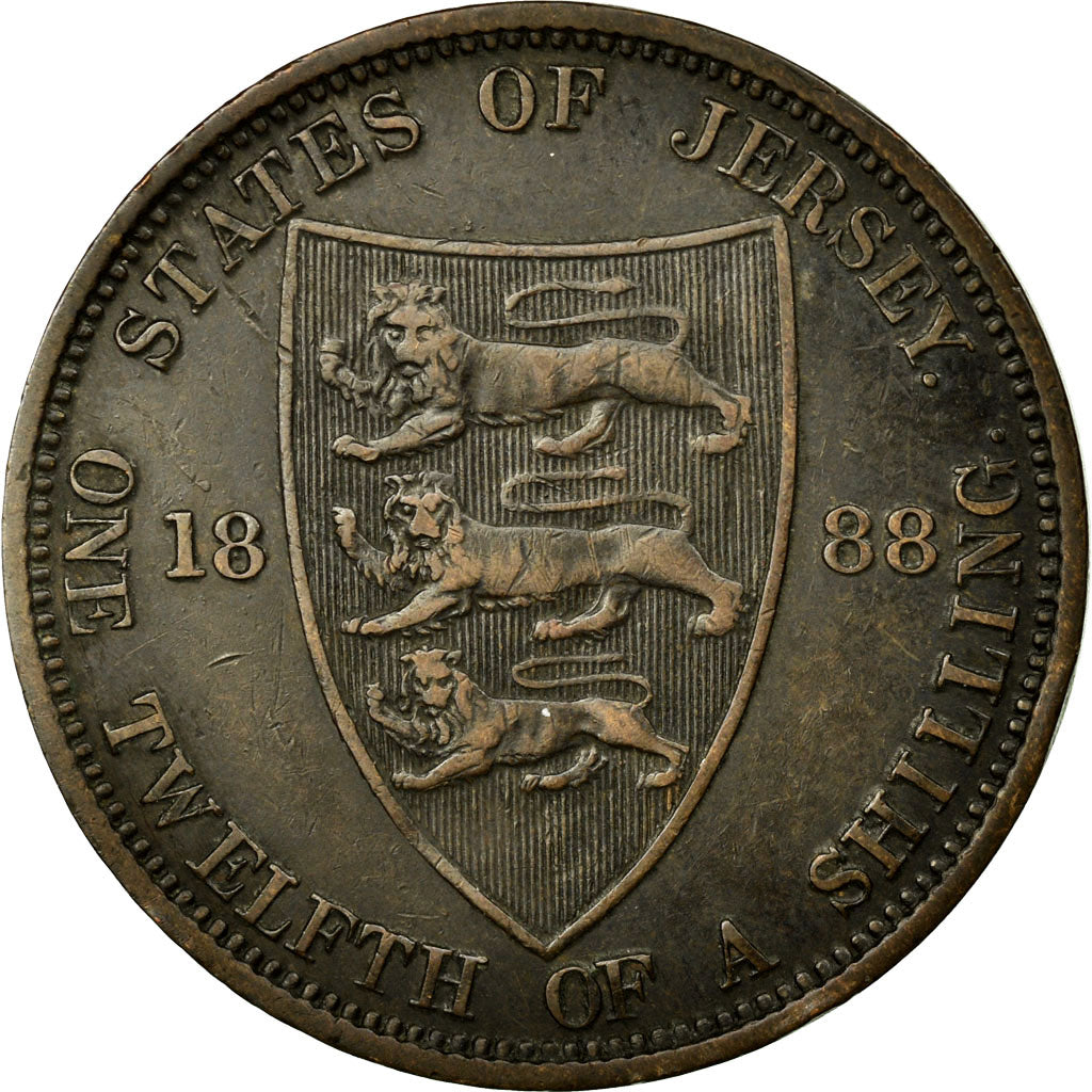 Coin, Jersey, Victoria, 1/12 Shilling, 1888, AU(50-53), Bronze, KM:8
