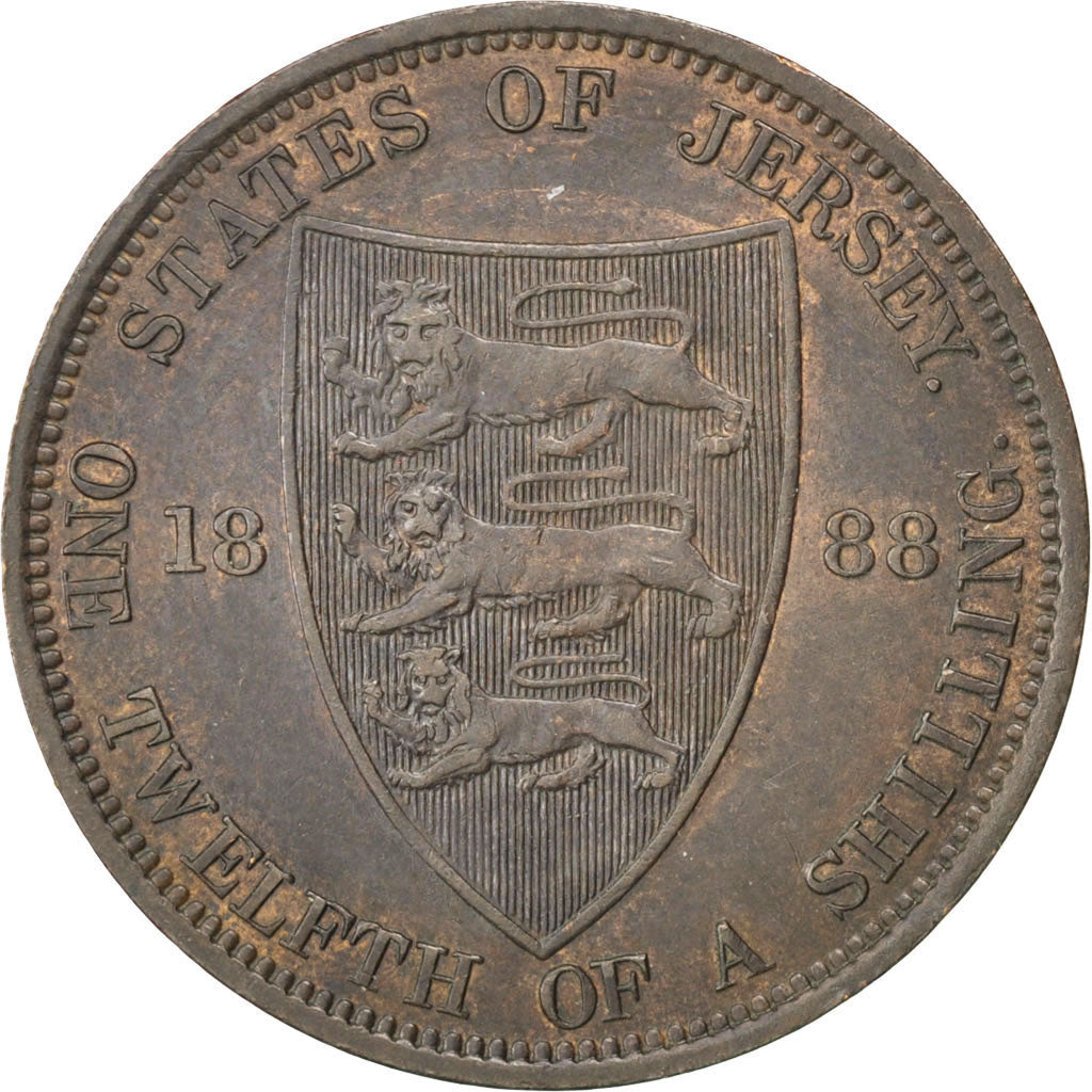 Coin, Jersey, Victoria, 1/12 Shilling, 1888, AU(55-58), Bronze, KM:8