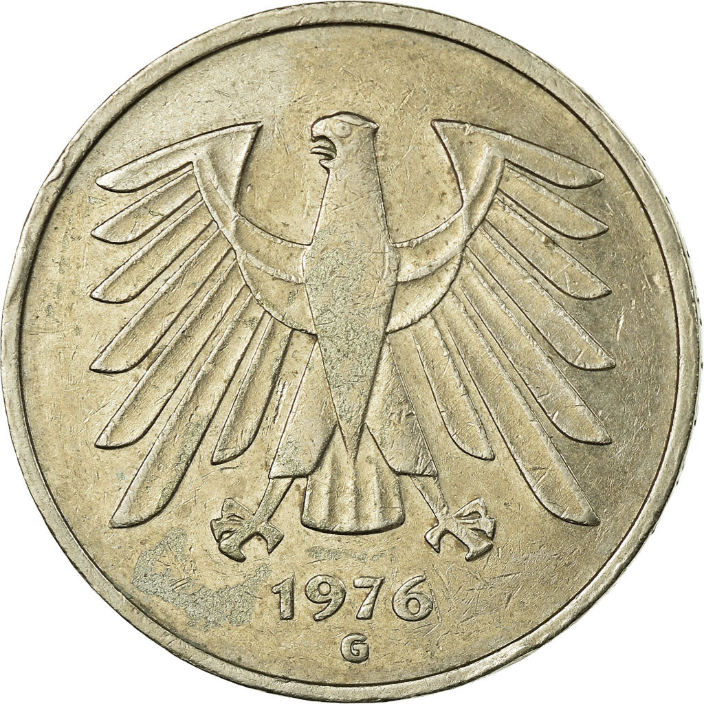 Coin, GERMANY - FEDERAL REPUBLIC, 5 Mark, 1976, Karlsruhe, EF(40-45)