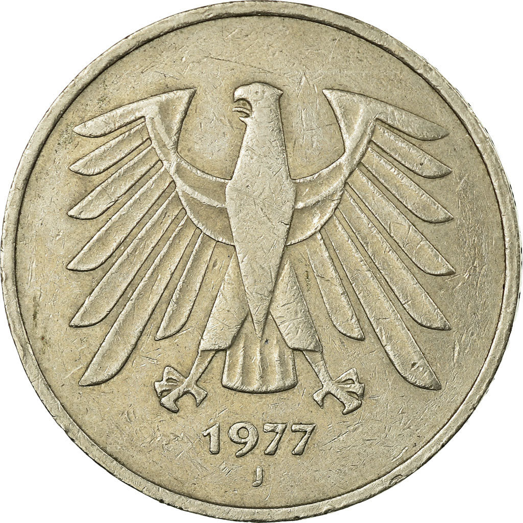 Coin, GERMANY - FEDERAL REPUBLIC, 5 Mark, 1977, Hambourg, VF(30-35)