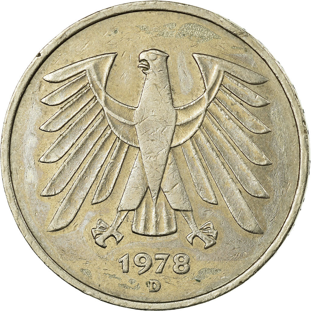 Coin, GERMANY - FEDERAL REPUBLIC, 5 Mark, 1978, Munich, VF(30-35), Copper-Nickel