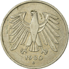 Monnaie, République fédérale allemande, 5 Mark, 1980, Karlsruhe, TTB