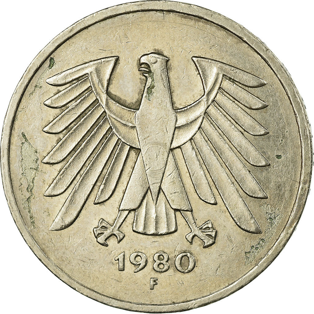 Coin, GERMANY - FEDERAL REPUBLIC, 5 Mark, 1980, Stuttgart, VF(30-35)