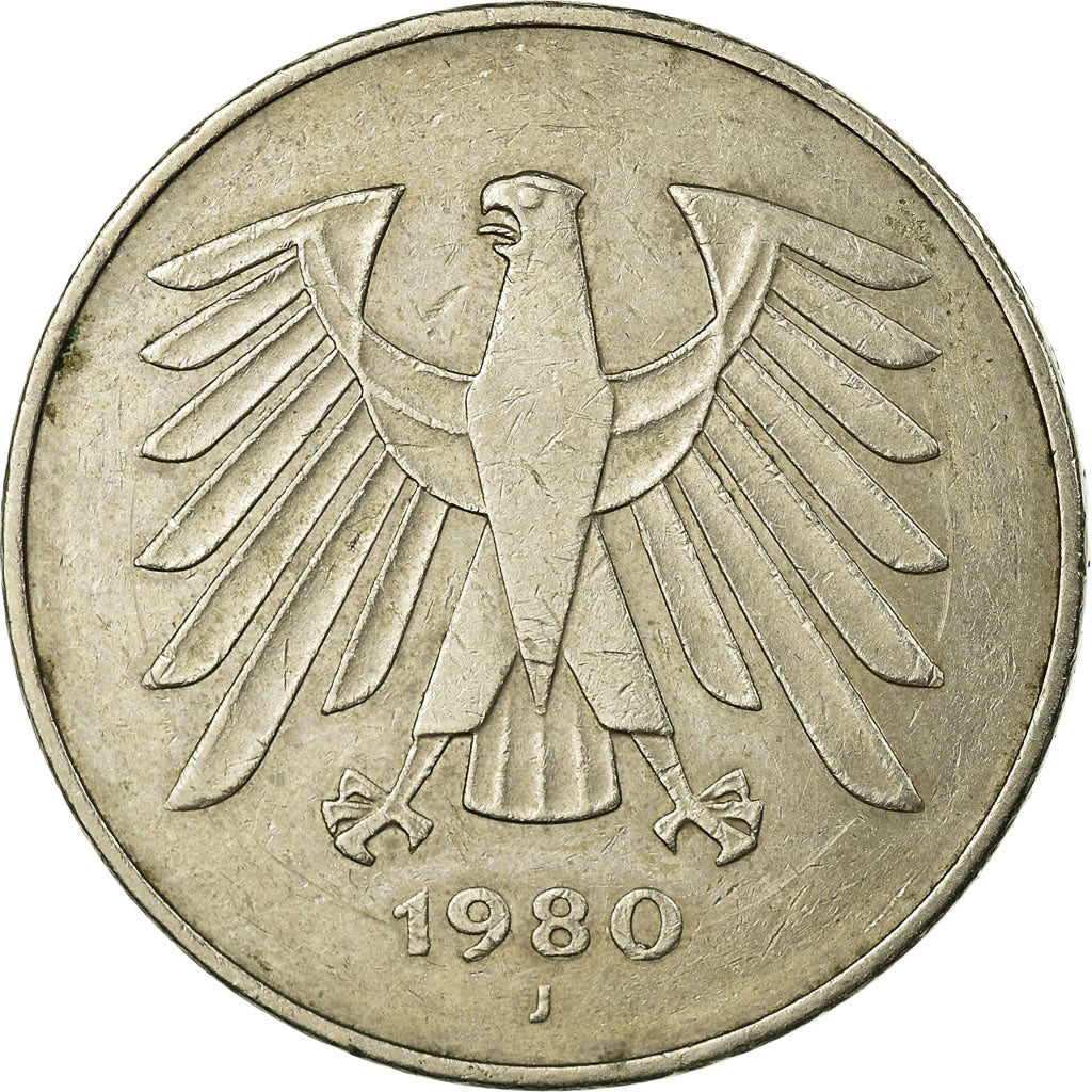 Coin, GERMANY - FEDERAL REPUBLIC, 5 Mark, 1980, Hamburg, VF(30-35)