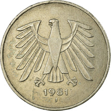 Coin, GERMANY - FEDERAL REPUBLIC, 5 Mark, 1981, Hamburg, VF(30-35)