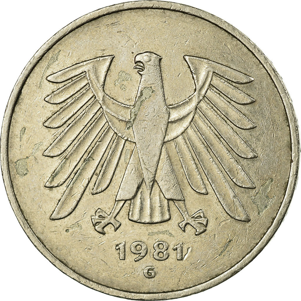 Coin, GERMANY - FEDERAL REPUBLIC, 5 Mark, 1981, Karlsruhe, VF(30-35)