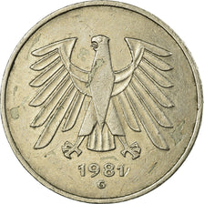 Coin, GERMANY - FEDERAL REPUBLIC, 5 Mark, 1981, Karlsruhe, VF(30-35)