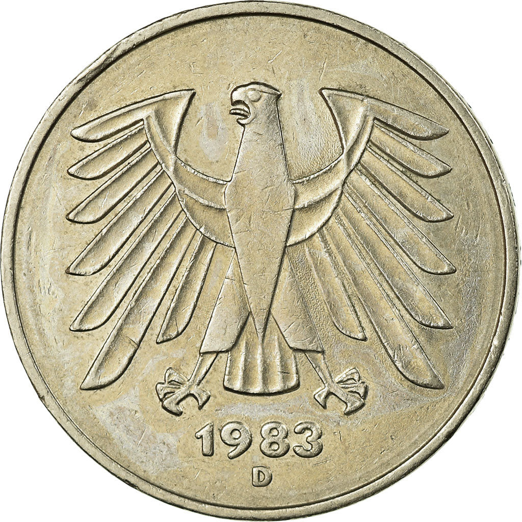 Coin, GERMANY - FEDERAL REPUBLIC, 5 Mark, 1983, Munich, EF(40-45), Copper-Nickel