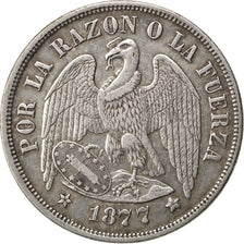 CHILE, Peso, 1877, Santiago, KM #142.1, AU(50-53), Silver, 37, 24.77