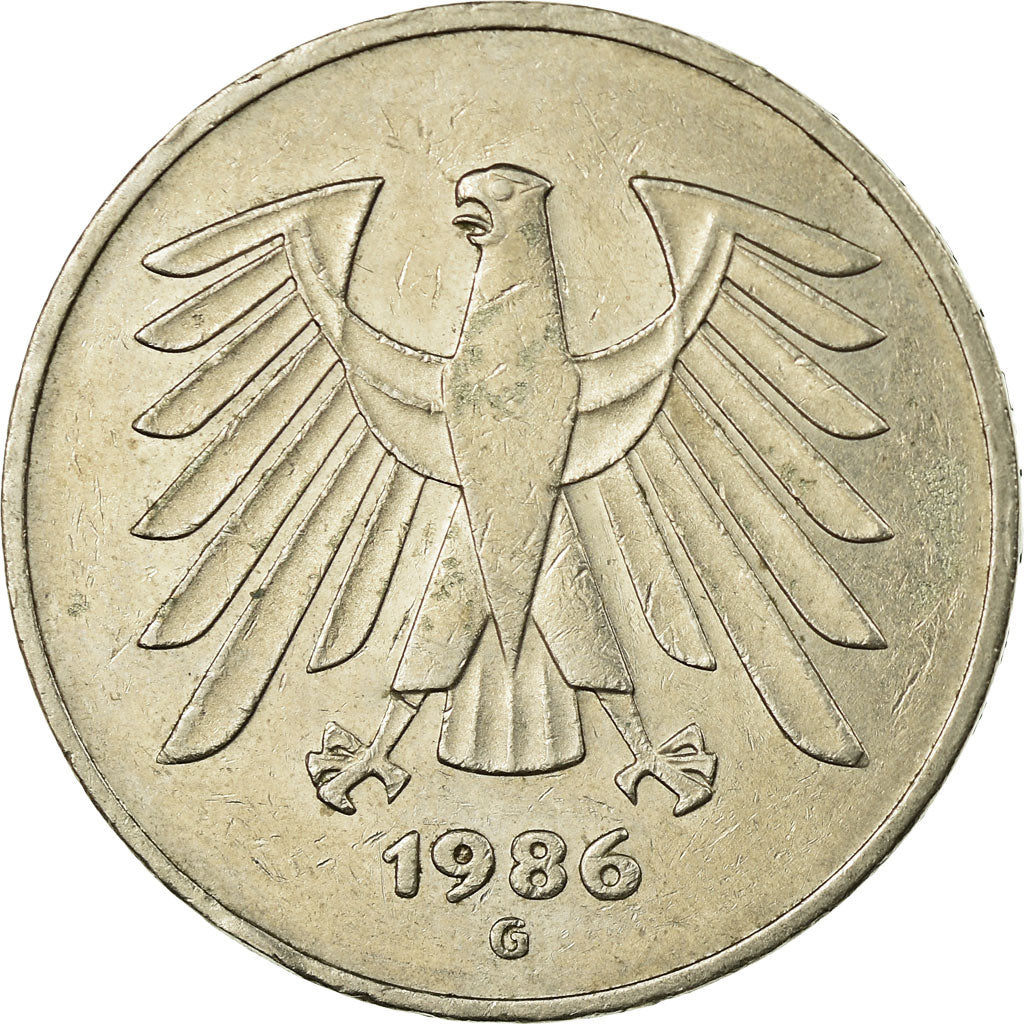 Coin, GERMANY - FEDERAL REPUBLIC, 5 Mark, 1986, Karlsruhe, EF(40-45)