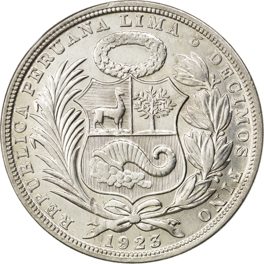 PERU, Sol, 1923, Philadelphia, KM #218.1, AU(50-53), Silver, 37, 25.00