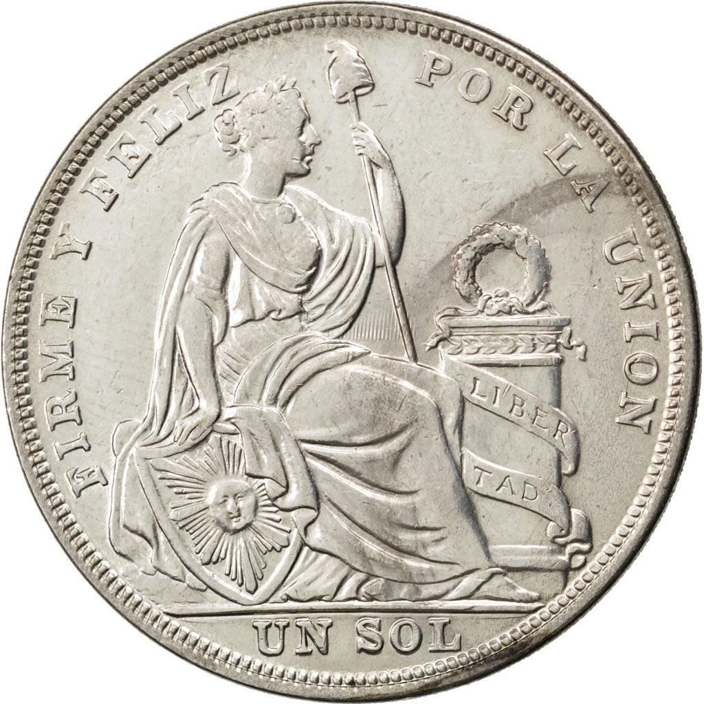 PERU, Sol, 1923, Philadelphia, KM #218.1, AU(50-53), Silver, 37, 25.00