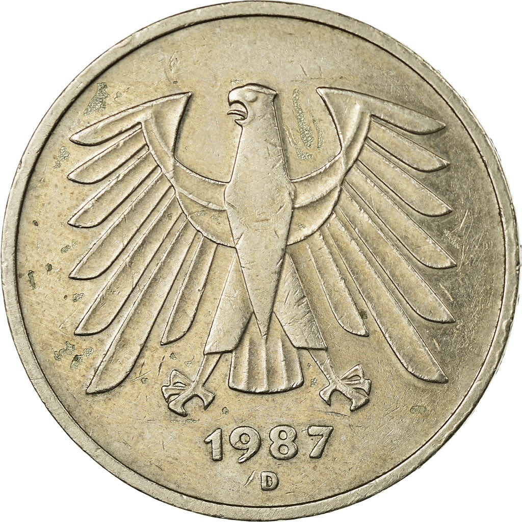 Coin, GERMANY - FEDERAL REPUBLIC, 5 Mark, 1987, Munich, EF(40-45), Copper-Nickel
