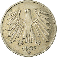 Coin, GERMANY - FEDERAL REPUBLIC, 5 Mark, 1987, Munich, EF(40-45), Copper-Nickel