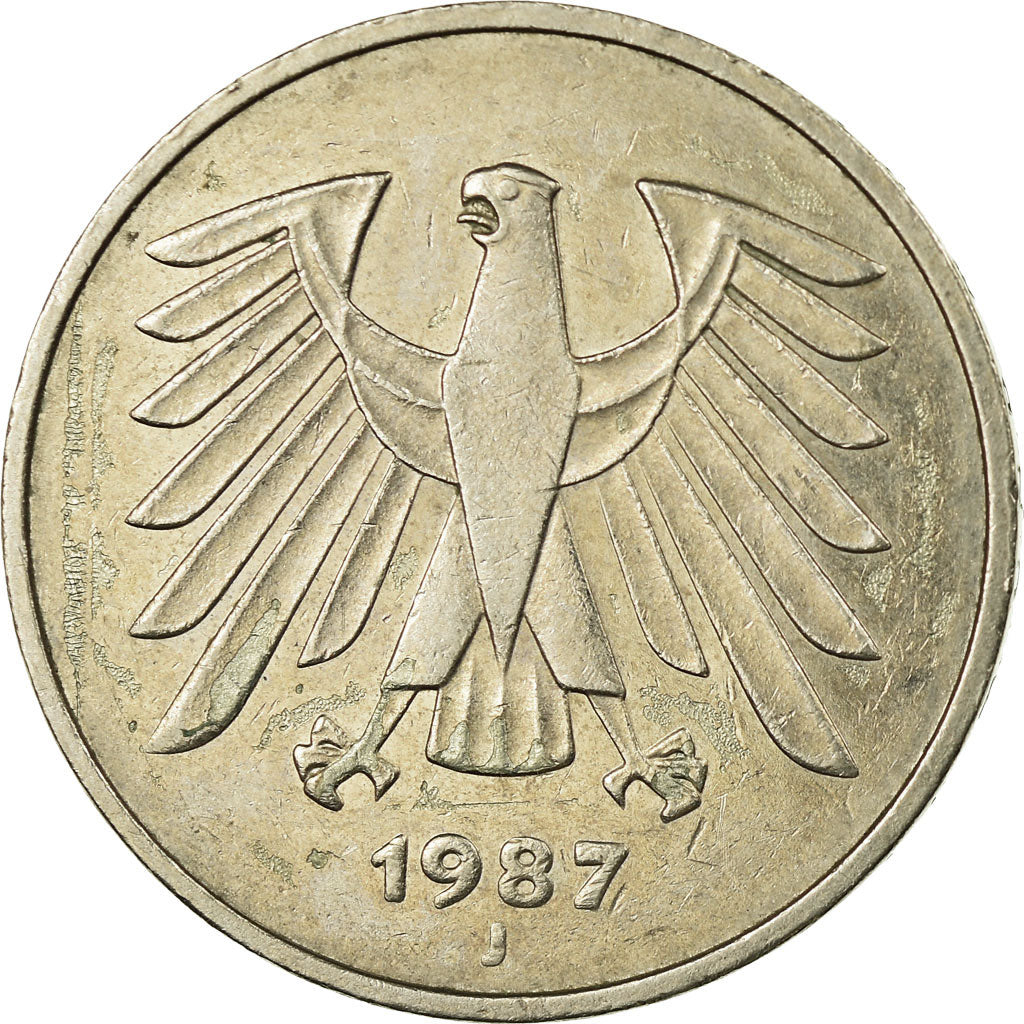 Coin, GERMANY - FEDERAL REPUBLIC, 5 Mark, 1987, Hamburg, EF(40-45)
