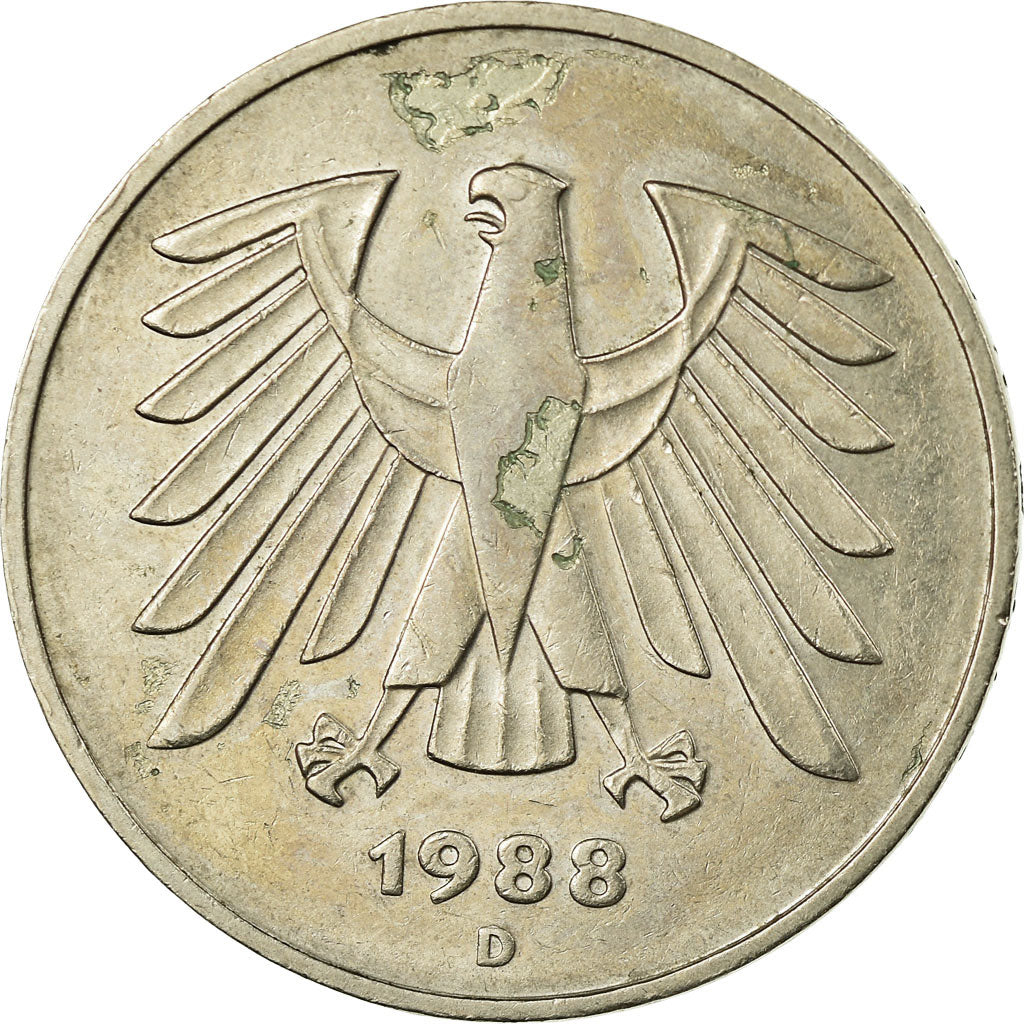 Coin, GERMANY - FEDERAL REPUBLIC, 5 Mark, 1988, Munich, EF(40-45), Copper-Nickel