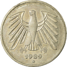Moneda, ALEMANIA - REPÚBLICA FEDERAL, 5 Mark, 1989, Munich, MBC, Cobre -