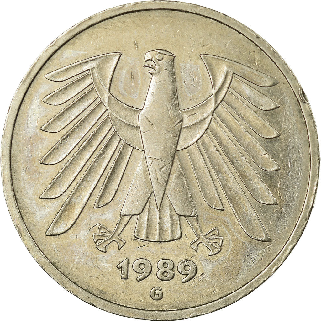Coin, GERMANY - FEDERAL REPUBLIC, 5 Mark, 1989, Karlsruhe, EF(40-45)