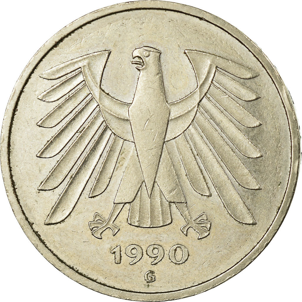 Coin, GERMANY - FEDERAL REPUBLIC, 5 Mark, 1990, Karlsruhe, EF(40-45)