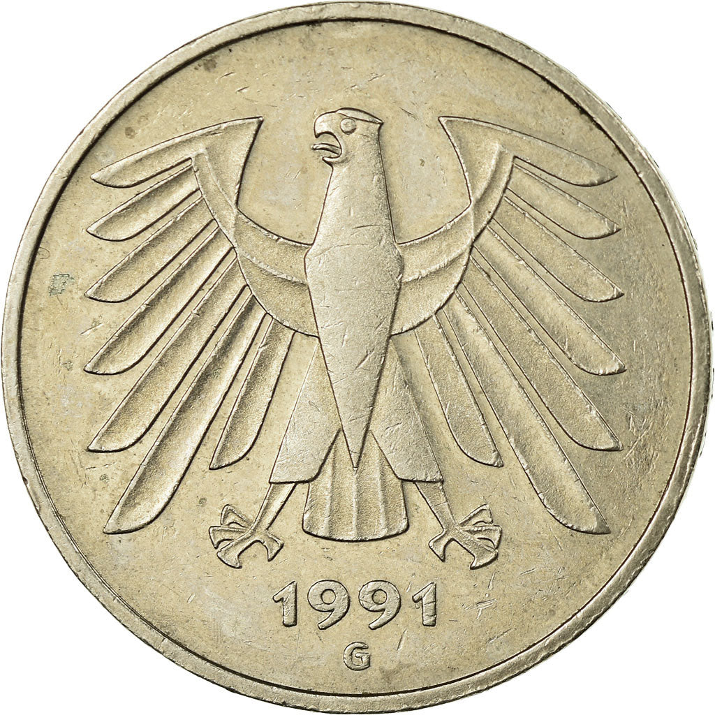 Coin, GERMANY - FEDERAL REPUBLIC, 5 Mark, 1991, Karlsruhe, EF(40-45)