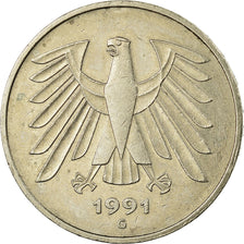 Coin, GERMANY - FEDERAL REPUBLIC, 5 Mark, 1991, Karlsruhe, EF(40-45)