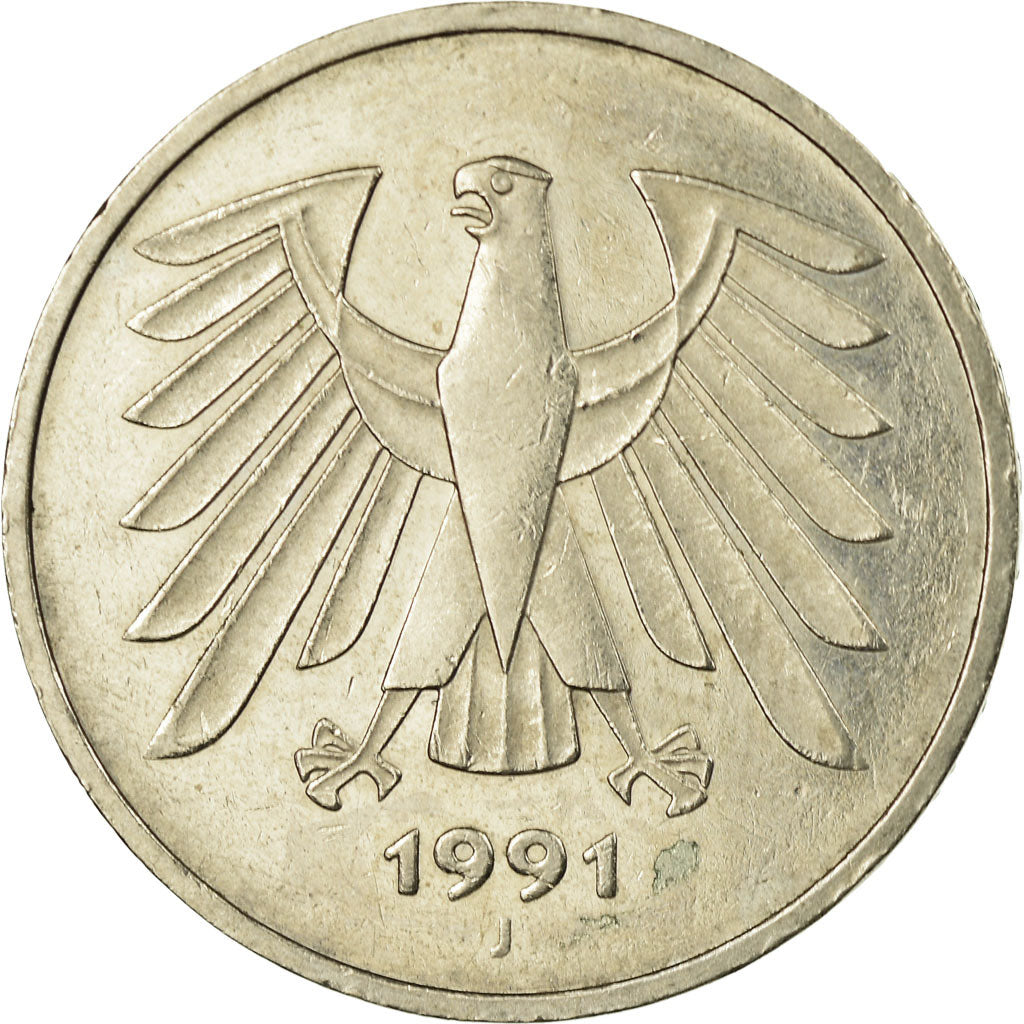 Coin, GERMANY - FEDERAL REPUBLIC, 5 Mark, 1991, Hamburg, EF(40-45)