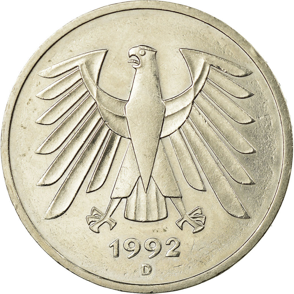 Coin, GERMANY - FEDERAL REPUBLIC, 5 Mark, 1992, Munich, EF(40-45), Copper-Nickel