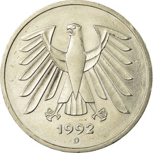 Coin, GERMANY - FEDERAL REPUBLIC, 5 Mark, 1992, Munich, EF(40-45), Copper-Nickel