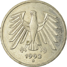 Coin, GERMANY - FEDERAL REPUBLIC, 5 Mark, 1993, Munich, EF(40-45), Copper-Nickel