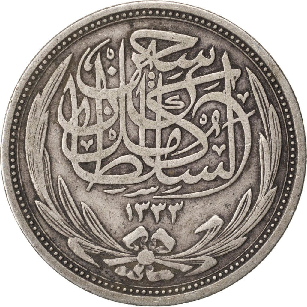 EGYPT, 10 Piastres, 1916, KM #319, EF(40-45), Silver, 13.72
