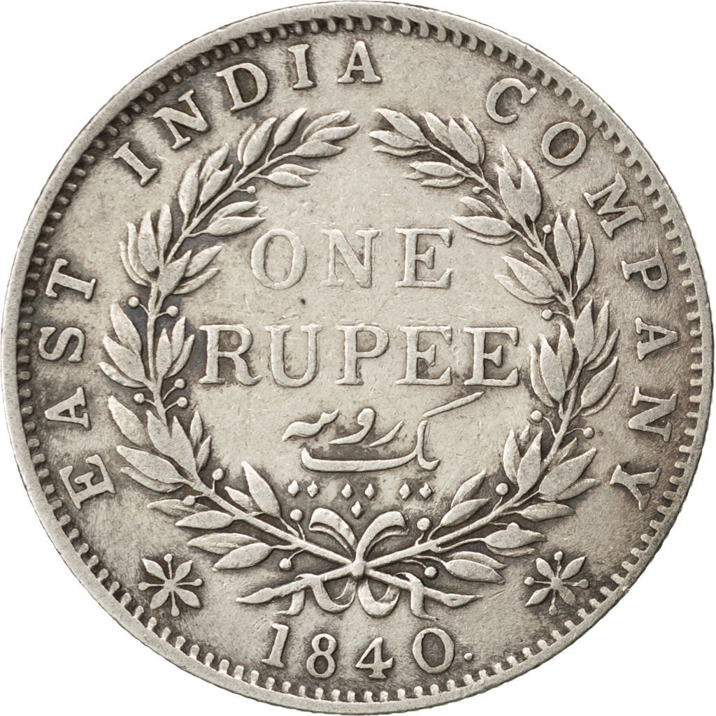 INDIA-BRITISH, Rupee, 1840, Calcutta, KM #458.2, VF(30-35), Silver, 11.44