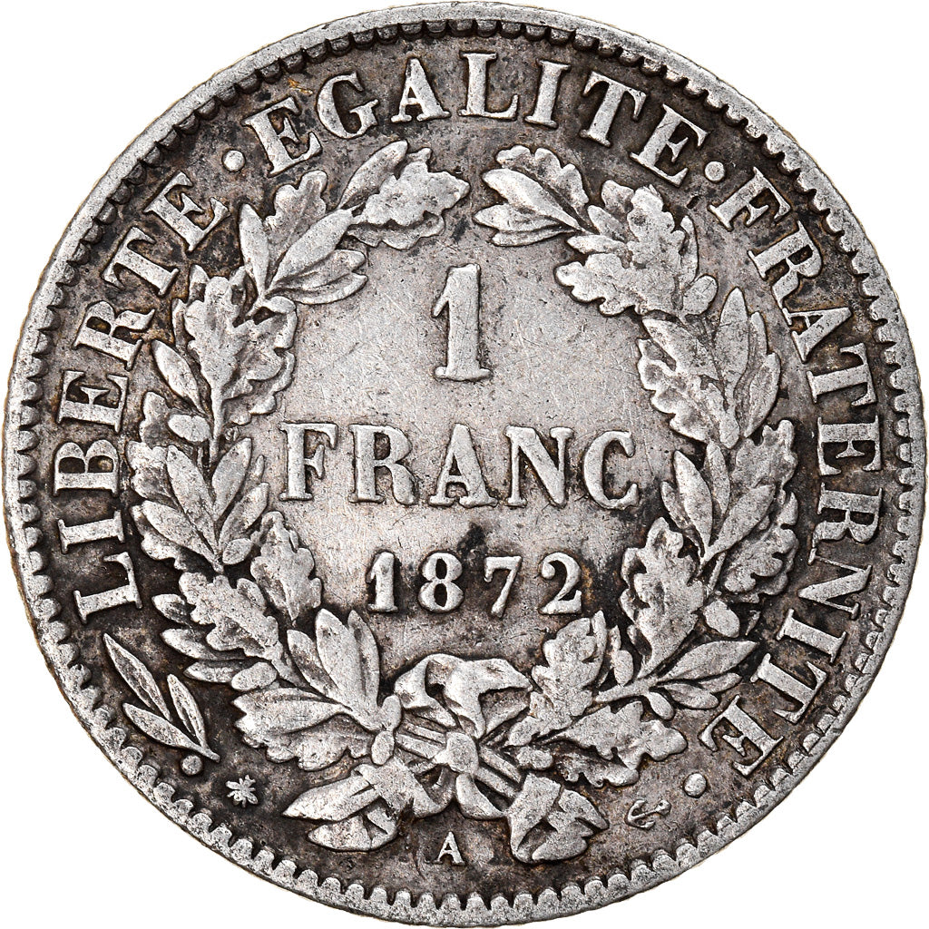 Coin, France, Cérès, Franc, 1872, Paris, EF(40-45), Silver, KM:822.1