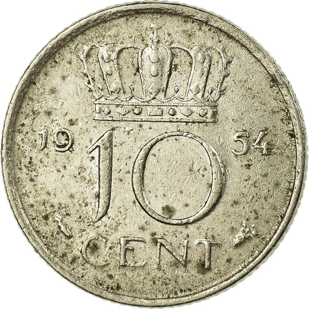 Moeda, Países Baixos, Juliana, 10 Cents, 1954, VF(30-35), Níquel, KM:182