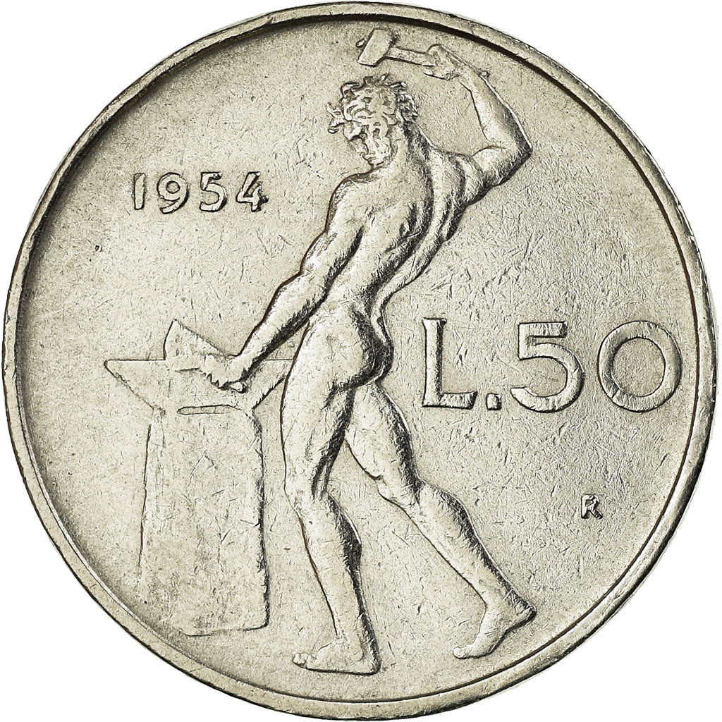 Coin, Italy, 50 Lire, 1954, Rome, EF(40-45), Stainless Steel, KM:95.1