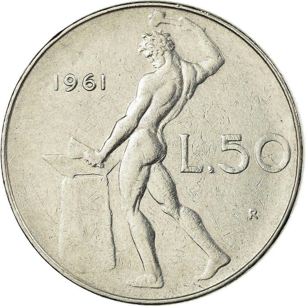 Moneda, Italia, 50 Lire, 1961, Rome, MBC, Acero inoxidable, KM:95.1