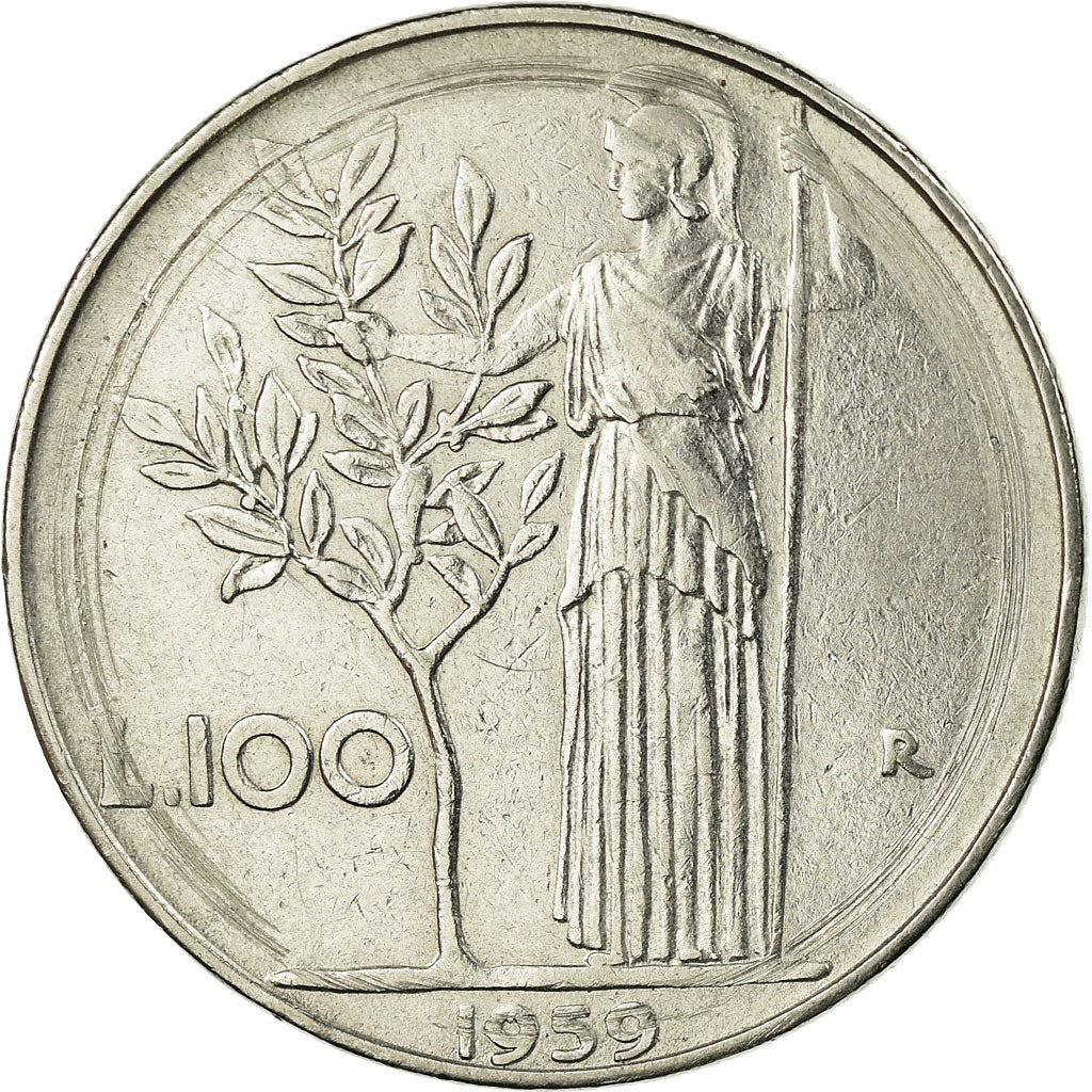 Moneta, Italia, 100 Lire, 1959, Rome, BB, Acciaio inossidabile, KM:96.1