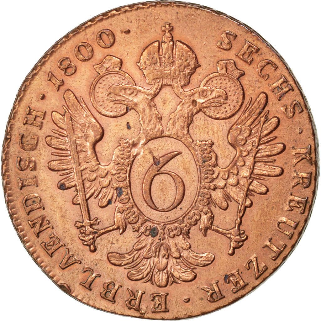 AUSTRIA, 6 Kreuzer, 1800, Kremnitz, KM #2128, AU(55-58), Copper, 12.90