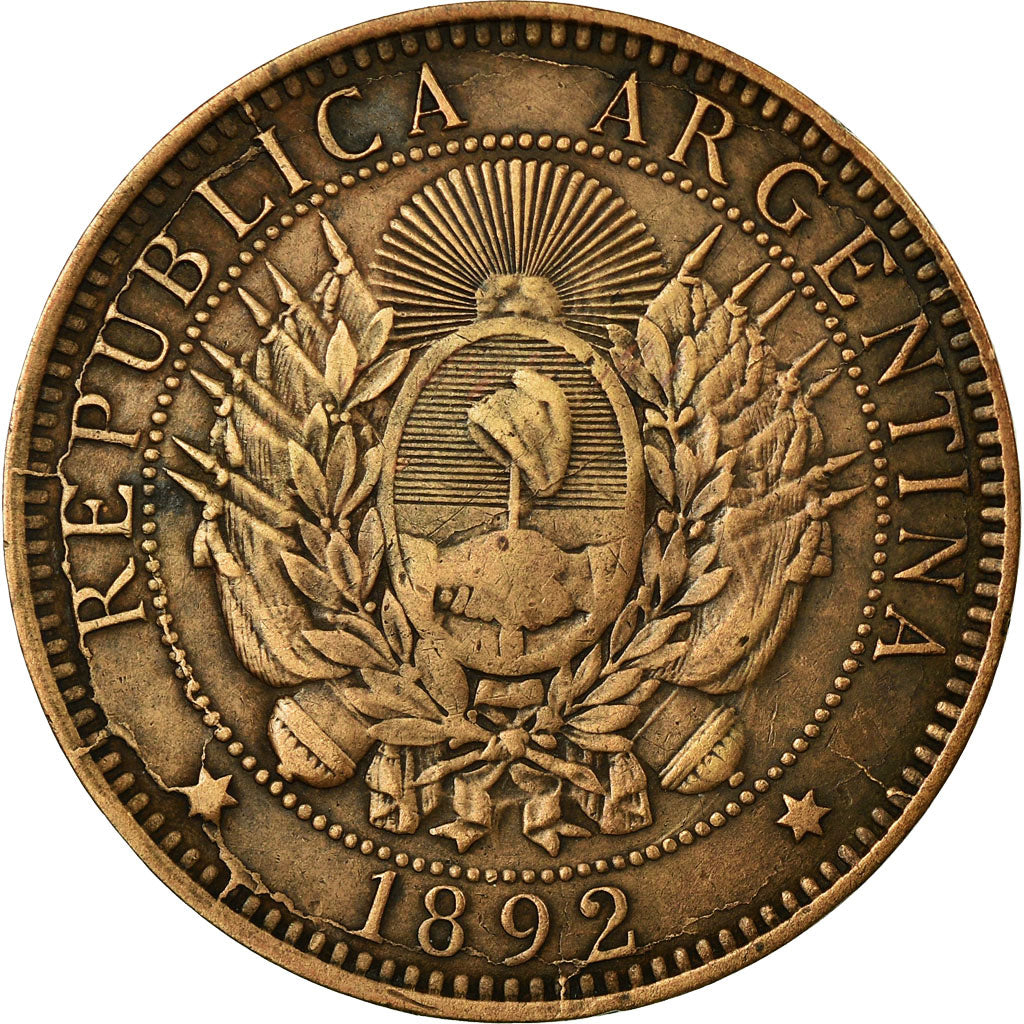 Coin, Argentina, 2 Centavos, 1892, EF(40-45), Bronze, KM:33