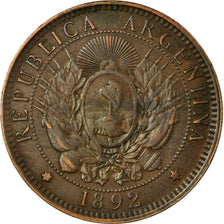 Coin, Argentina, 2 Centavos, 1892, AU(50-53), Bronze, KM:33