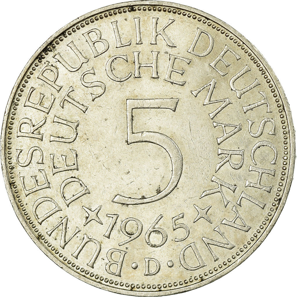 Coin, GERMANY - FEDERAL REPUBLIC, 5 Mark, 1965, Munich, EF(40-45), Silver