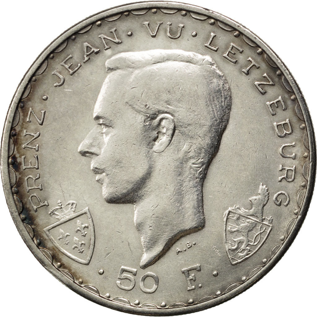 LUXEMBOURG, 50 Francs, 1946, KM #48, AU(50-53), Silver, 30, 12.89