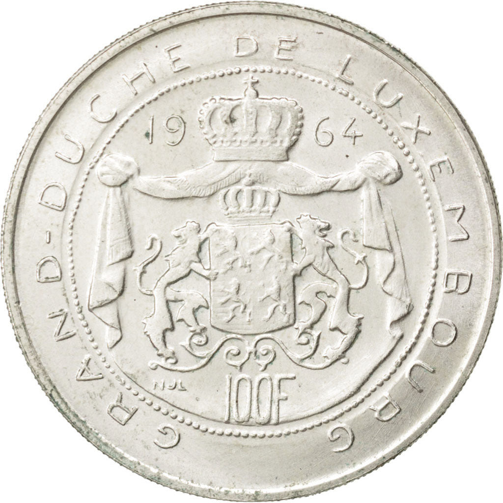 LUXEMBOURG, 100 Francs, 1964, KM #54, AU(55-58), Silver, 33.1, 17.91