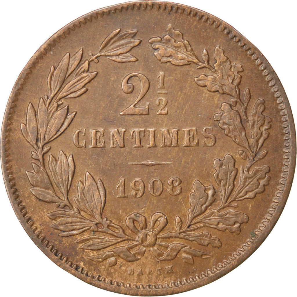 Coin, Luxembourg, William III, 2-1/2 Centimes, 1908, Utrecht, AU(55-58), Bronze